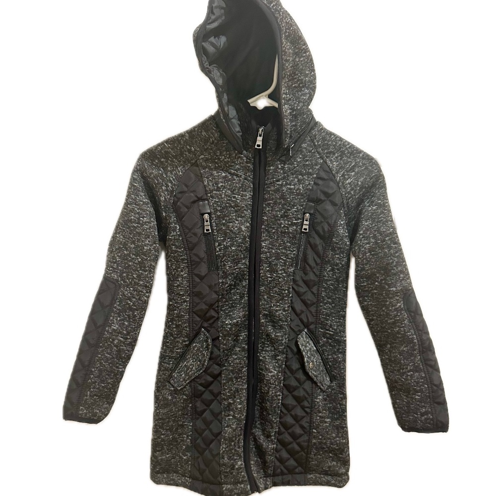 NWT Girls Classic Black Long Coat with Hood, L(10-12 Youth)
